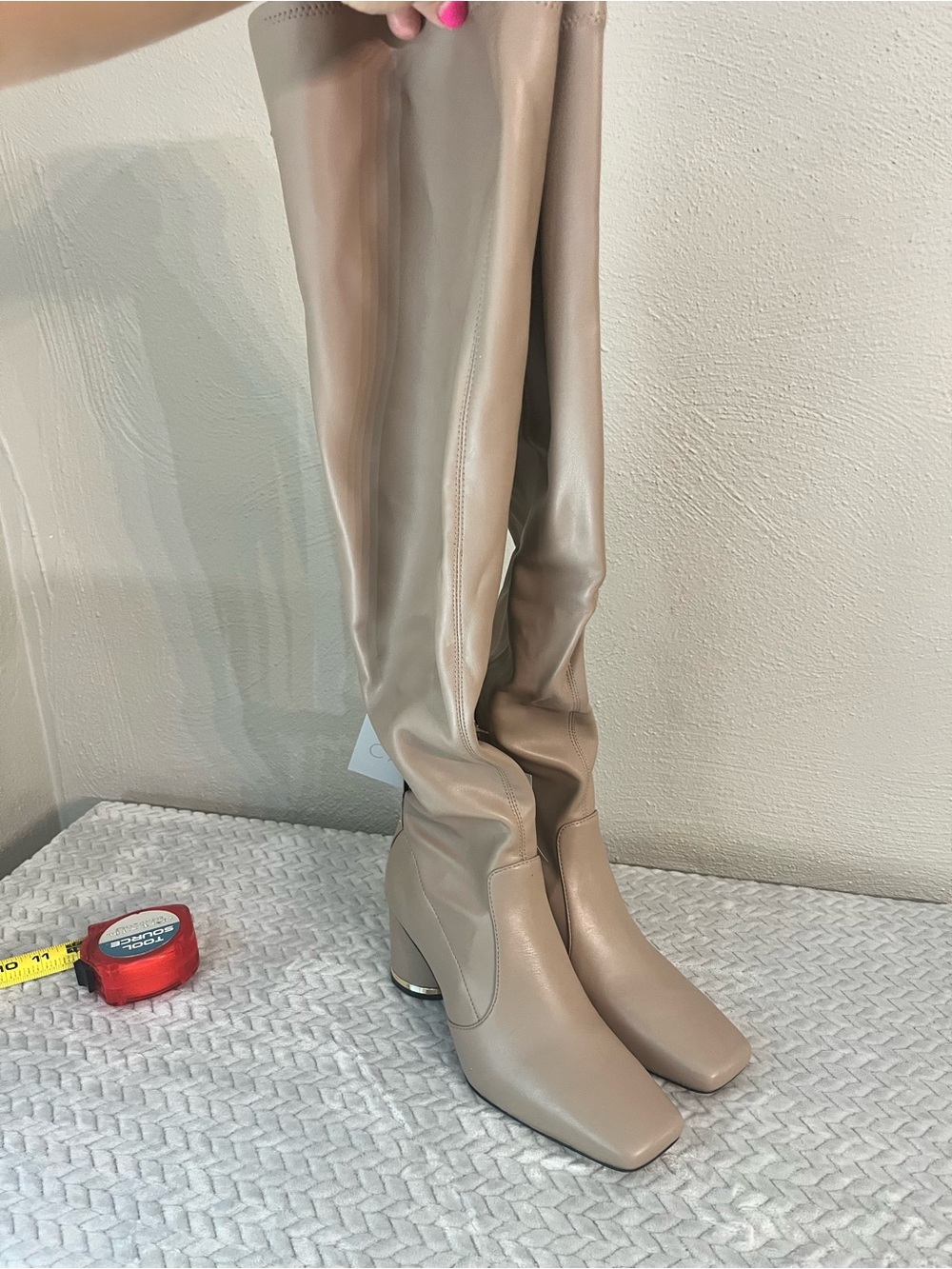 Franco Sarto Wide Calf Over-the-Knee Square-Toe Boots in Taupe